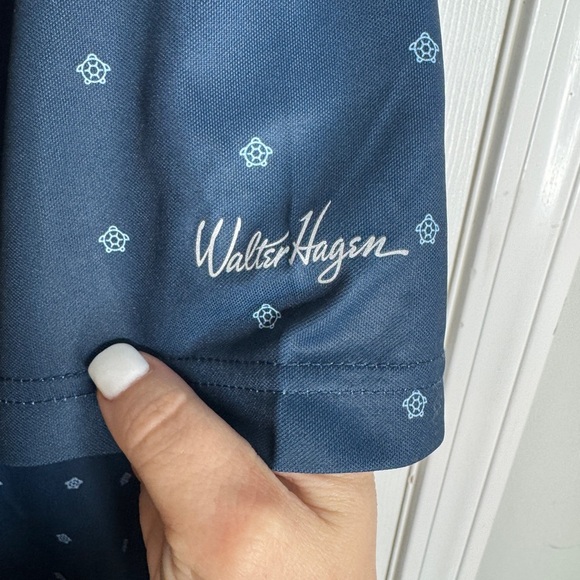 Walter Hagen 11 Majors Shirt Mens Large Blue Polo Button Turtle Graphic Print - Picture 3 of 7